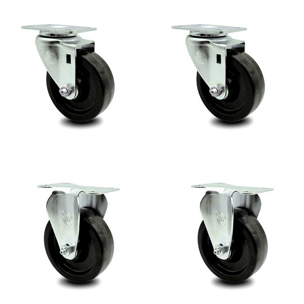4 Inch Phenolic Wheel Swivel Top Plate Caster Set with 2 Rigid